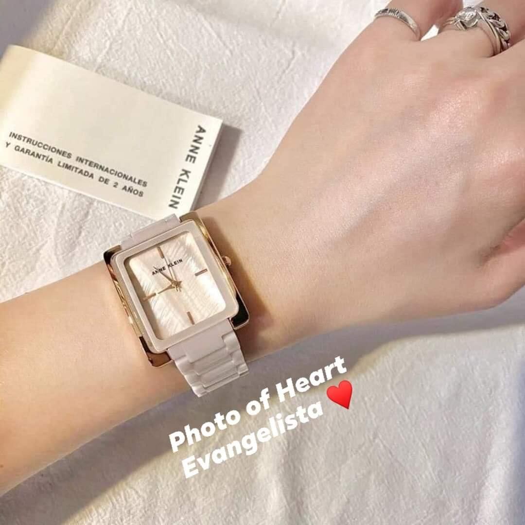 Anne Klein Square watch white pinkish mother of pearl face