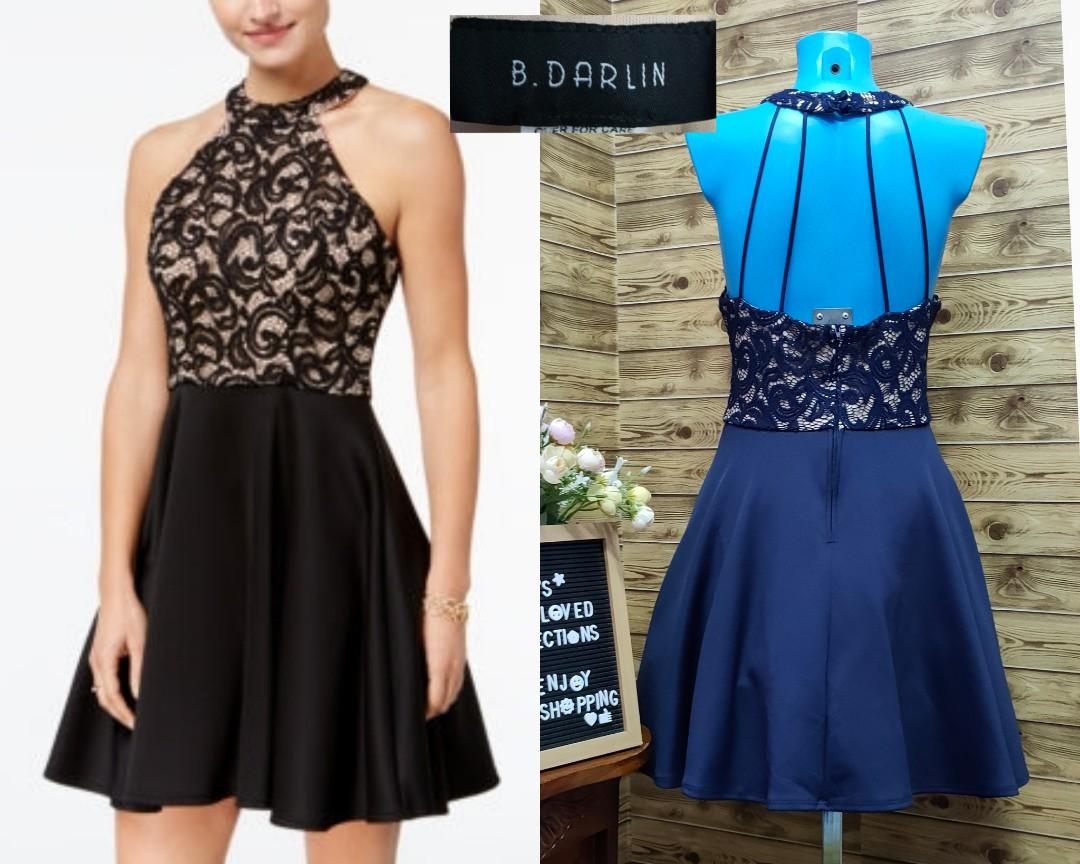 B Darlin Juniors Strappy Lace Halter Fit Flare Dress Women s Fashion Dresses Sets Evening dresses gowns on Carousell