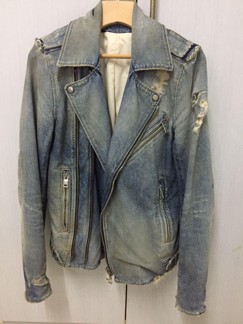 Mens denim moto jacket top