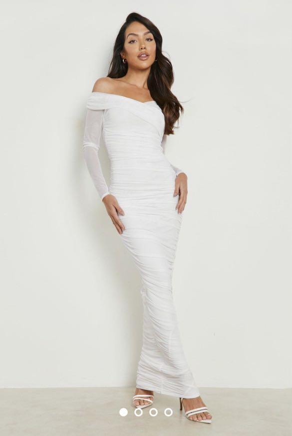 White mesh off the shoulder dress sale