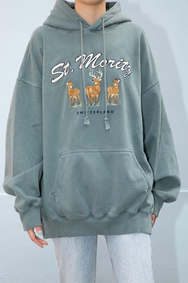 Brandy Melville Sage Green St Moritz Embroidery Christy Hoodie, Women's  Fashion, Tops, Longsleeves on Carousell