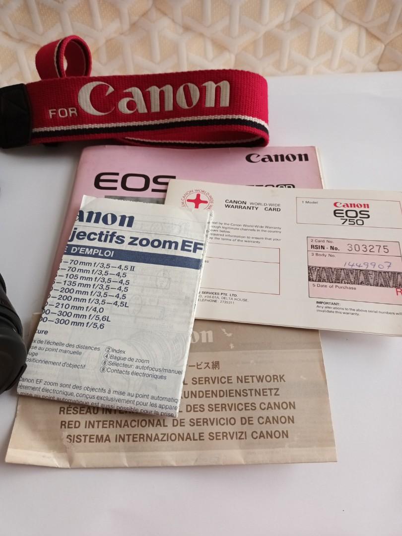 Canon Camera (Category: Cameras) located in Singapore. Submitted by furbaby (Listing ID 1161436607, Image 3). Description: vintage Canon EOS 750 camera. Come with original camera bag, instruction manual. Tested with battery 2 yrs ago n it still function. price can negotiate..