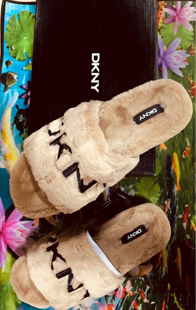 Dkny fur slides sale
