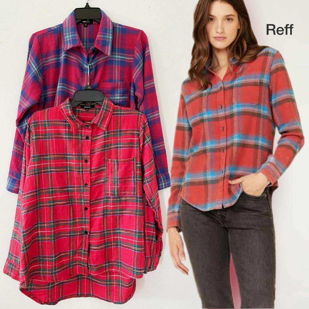 Expres flanel plaid shirt Women, Fesyen 