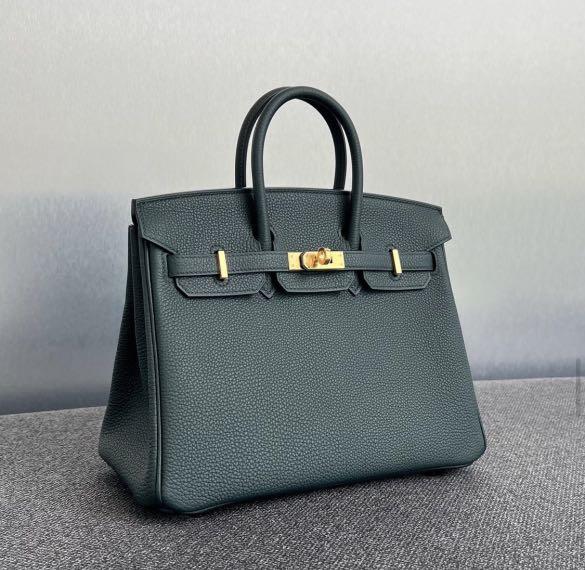 Hermes Birkin Handbag Vert Cypress Togo with Palladium Hardware 25