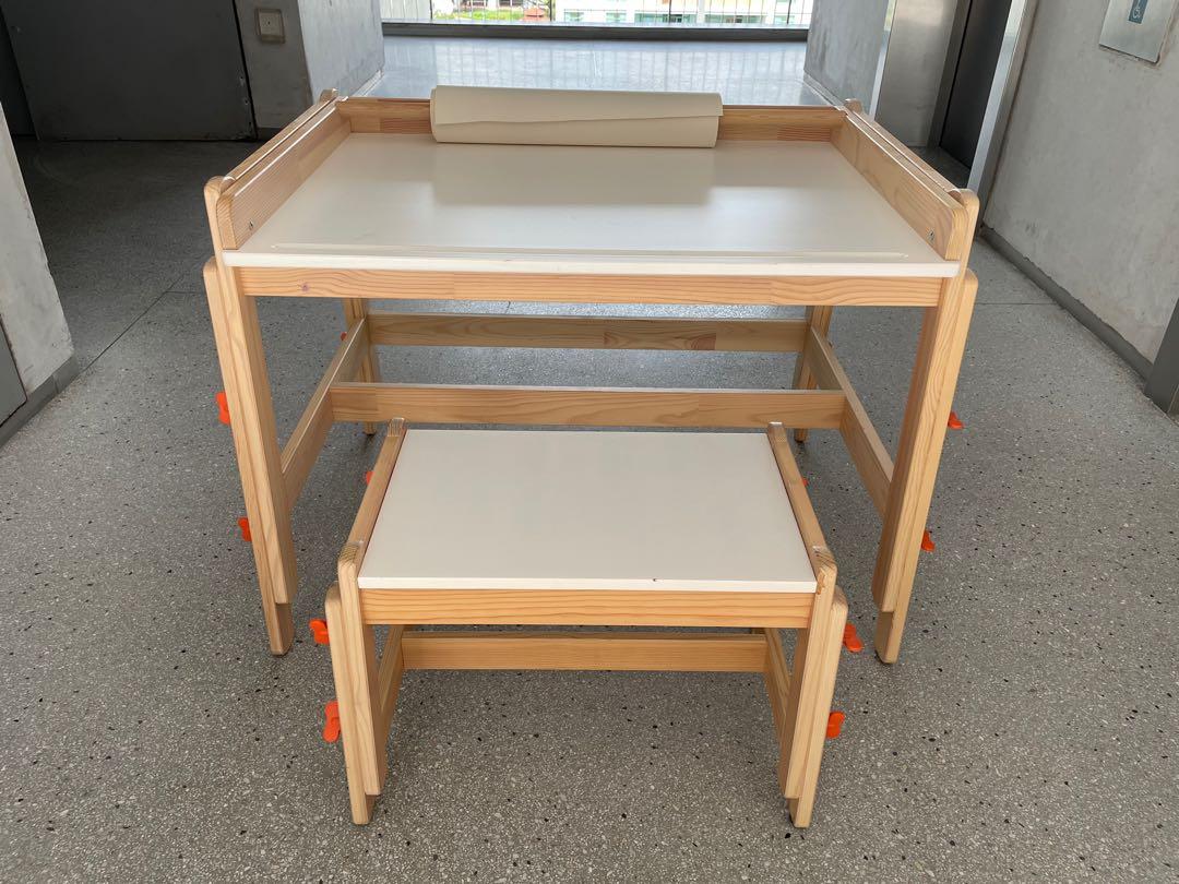 KEA flisat adjustable solid wood children desk with matching bench Babies Kids Baby Nursery Kids Furniture Kids Tables Chairs on Carousell