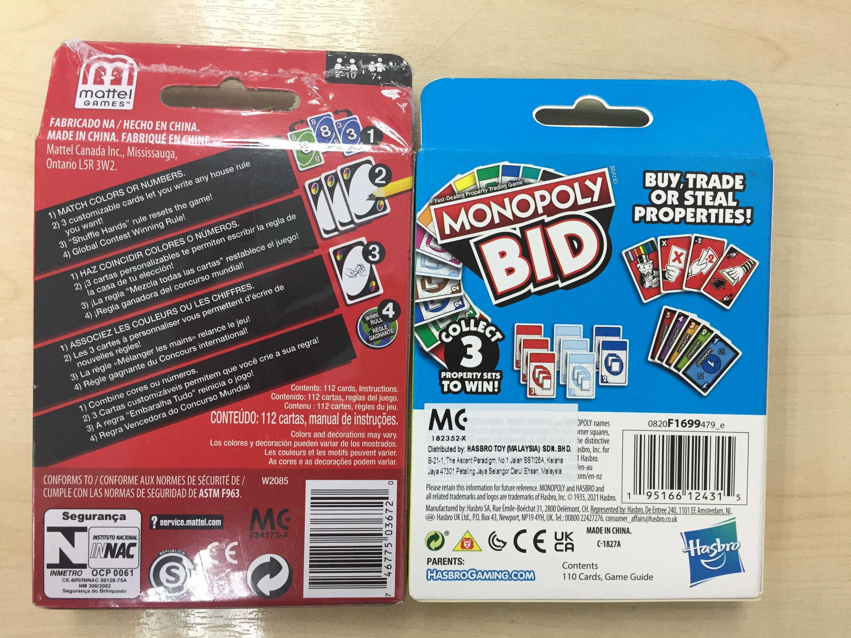 Hasbro Gaming Monopoly Bid Card Game, New in Box