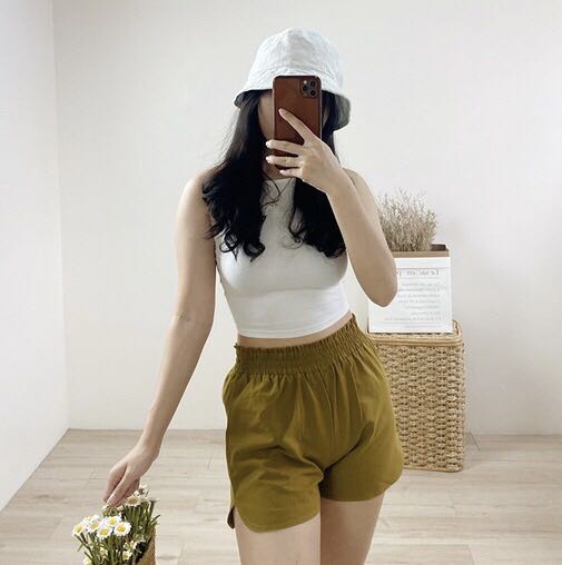 Moss green garterized shorts Women s Fashion Bottoms Shorts on