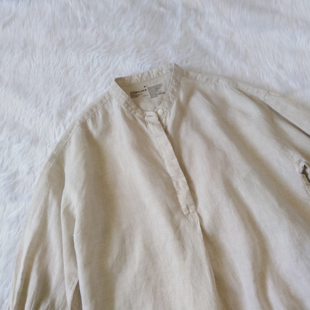 MUJI Khaki Linen 3/4 Sleeve Top, Women's Fashion, Tops, Longsleeves on ...