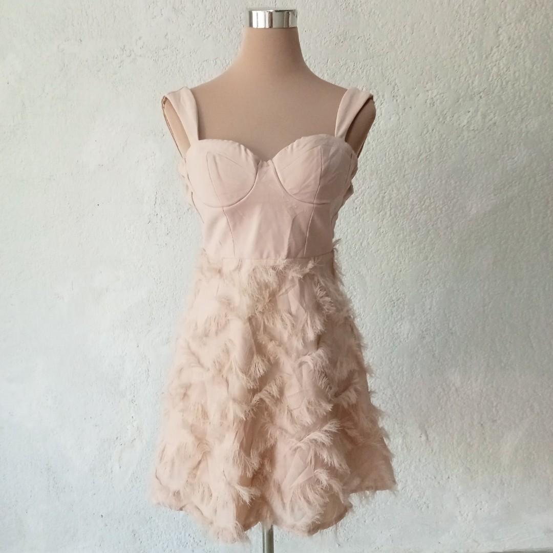 Old rose dress with feathers bustier 