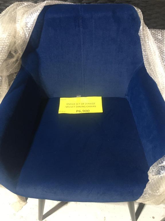 Ovela Set of 2 Paige Velvet Dining Chairs, Furniture & Home Living