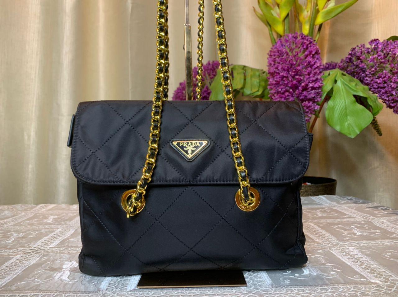 Prada Black Quilted Nylon Chain Shoulder Bag, Luxury, Bags & Wallets on  Carousell