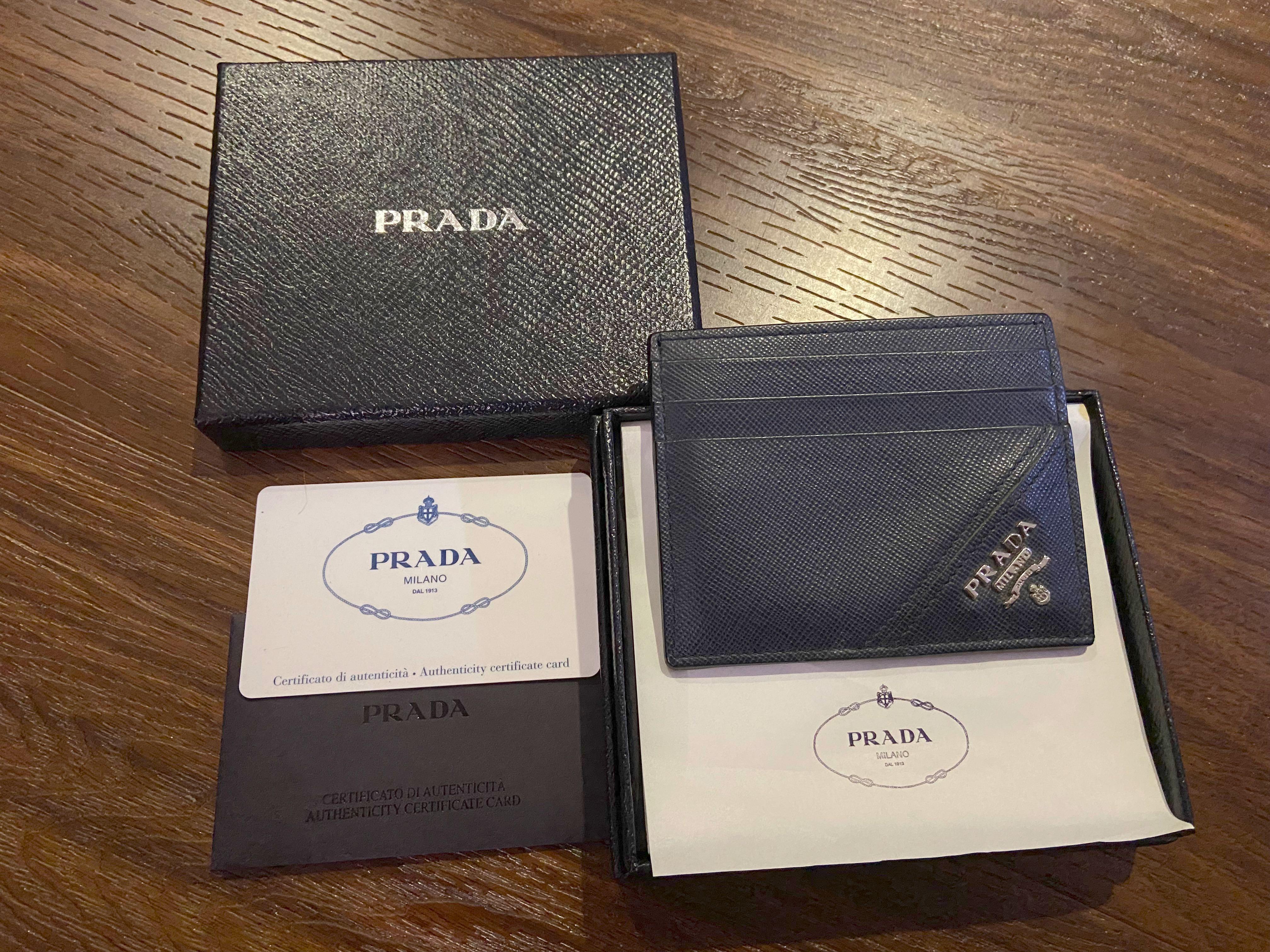 Prada Saffiano Leather Name Card Holder, Men's Fashion, Watches 
