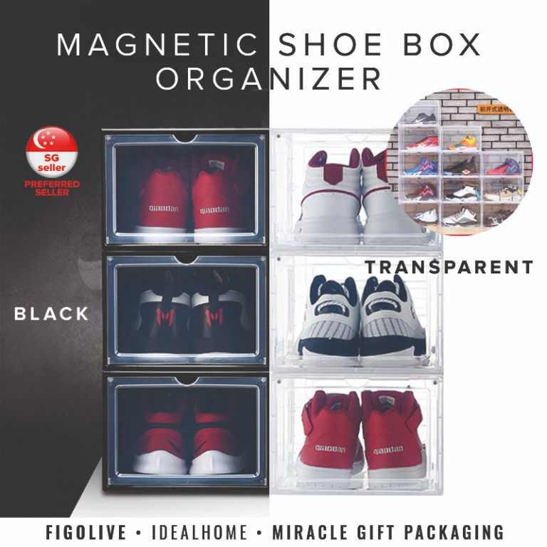 4X Magnetic Drop Side Shoe Box Stackable Shoes Sneaker Storage Container For AJ 
