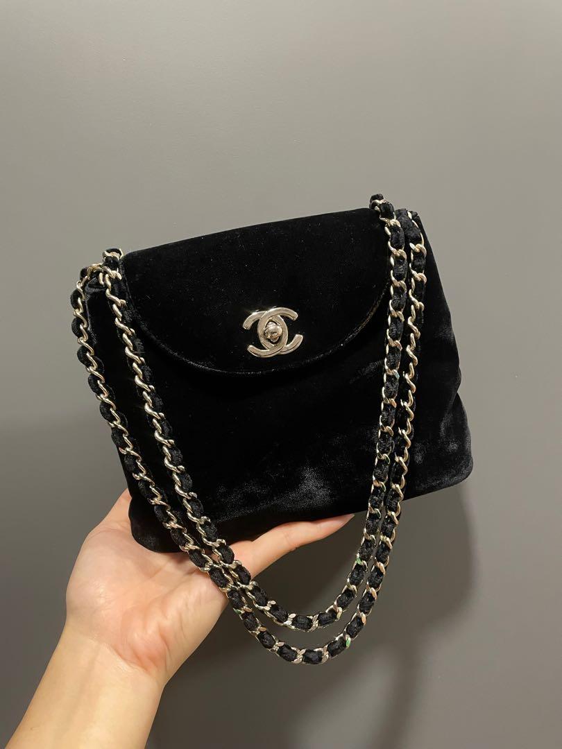 Chanel Vintage Black Velvet Micro Mini Crossbody Chain Bag | Lupon.Gov.Ph