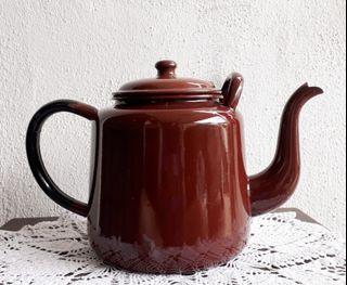 Vintage Large Brown Enamel Teapot