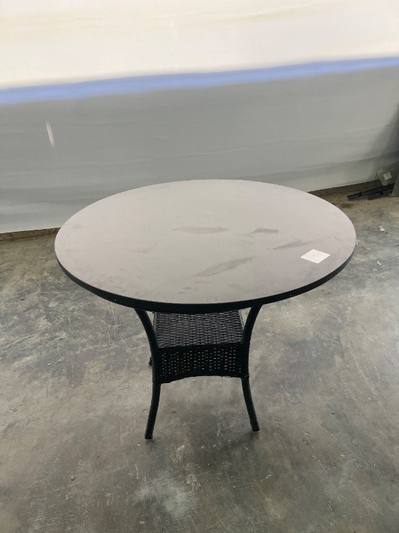 Wooden Round Table with Rattan Stand Black Colour / Meja Bulat Kayu ...
