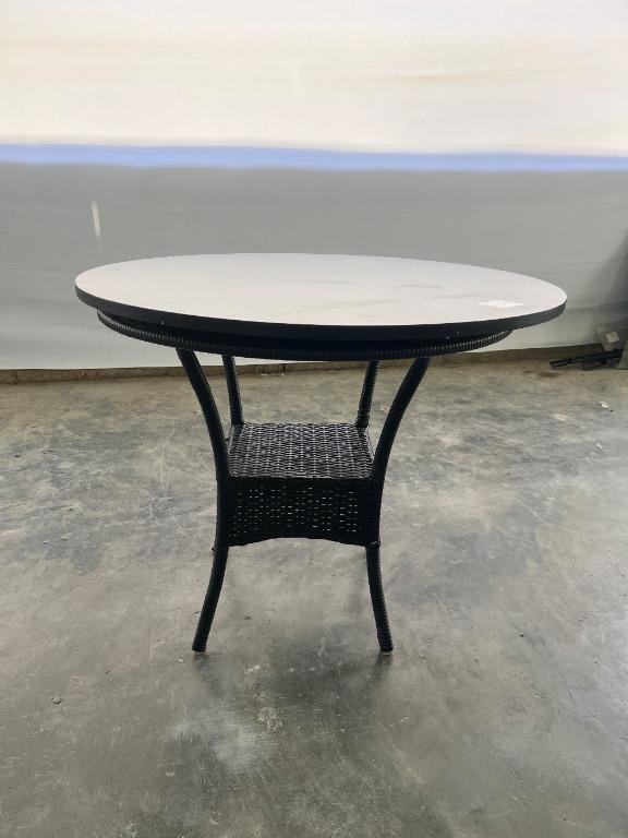 Wooden Round Table with Rattan Stand Black Colour / Meja Bulat Kayu ...