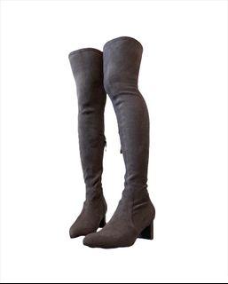 Y2k minimalist suede thigh high heeled boots