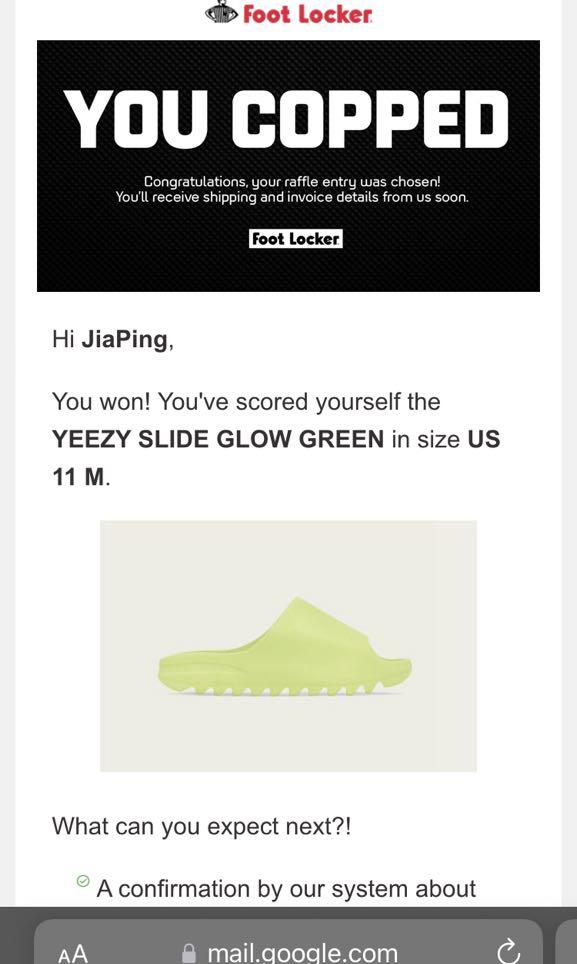 Reserved Yeezy Slide Glow Green UK11 Men s Fashion Footwear Flipflops and Slides on Carousell