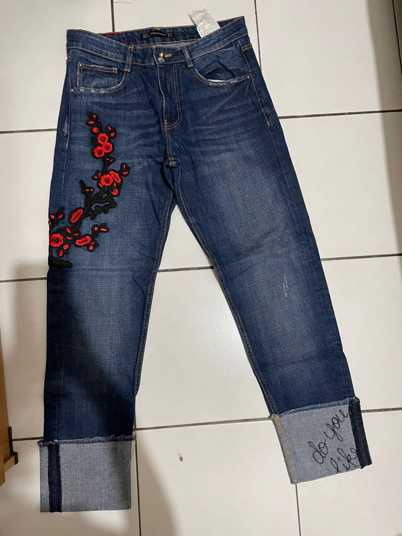 ZARA embroidered straight leg jeans 