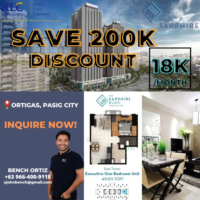 1 Bedroom Condo for sale at Sapphire Bloc Ortigas near metro manila