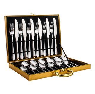 24 Piece Cutlery Set Silver Gift Box Stainless Knife, Spoon and Fork cutlery organizer stainless