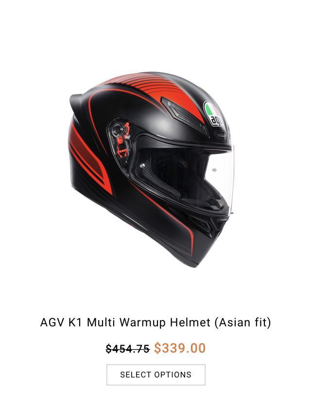 AGV K1 Multi Warmup Helmet (Asian fit), Motorcycles, Motorcycle Apparel