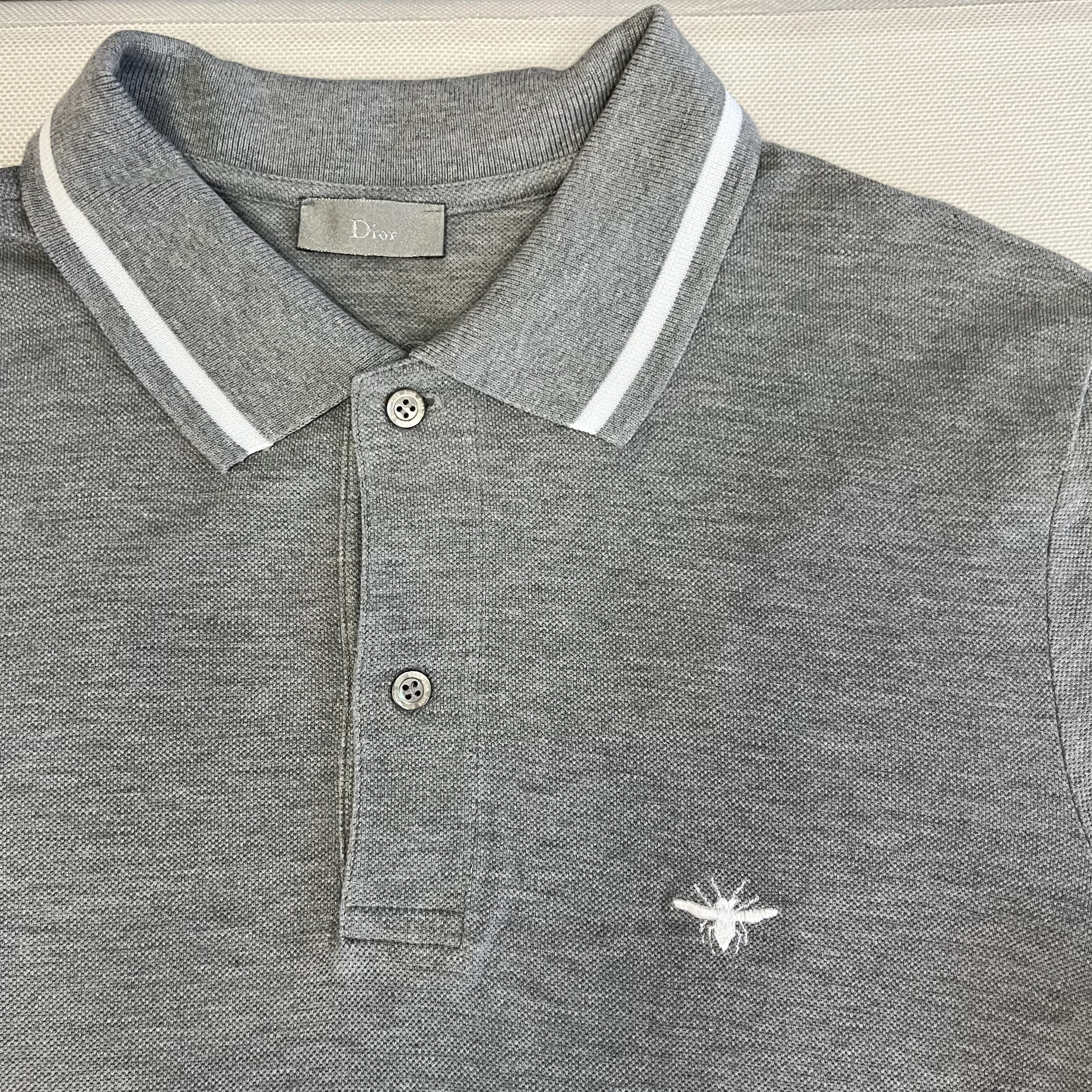 Dior Grey White Bee Embroidery Polo T-Shirt S Dior