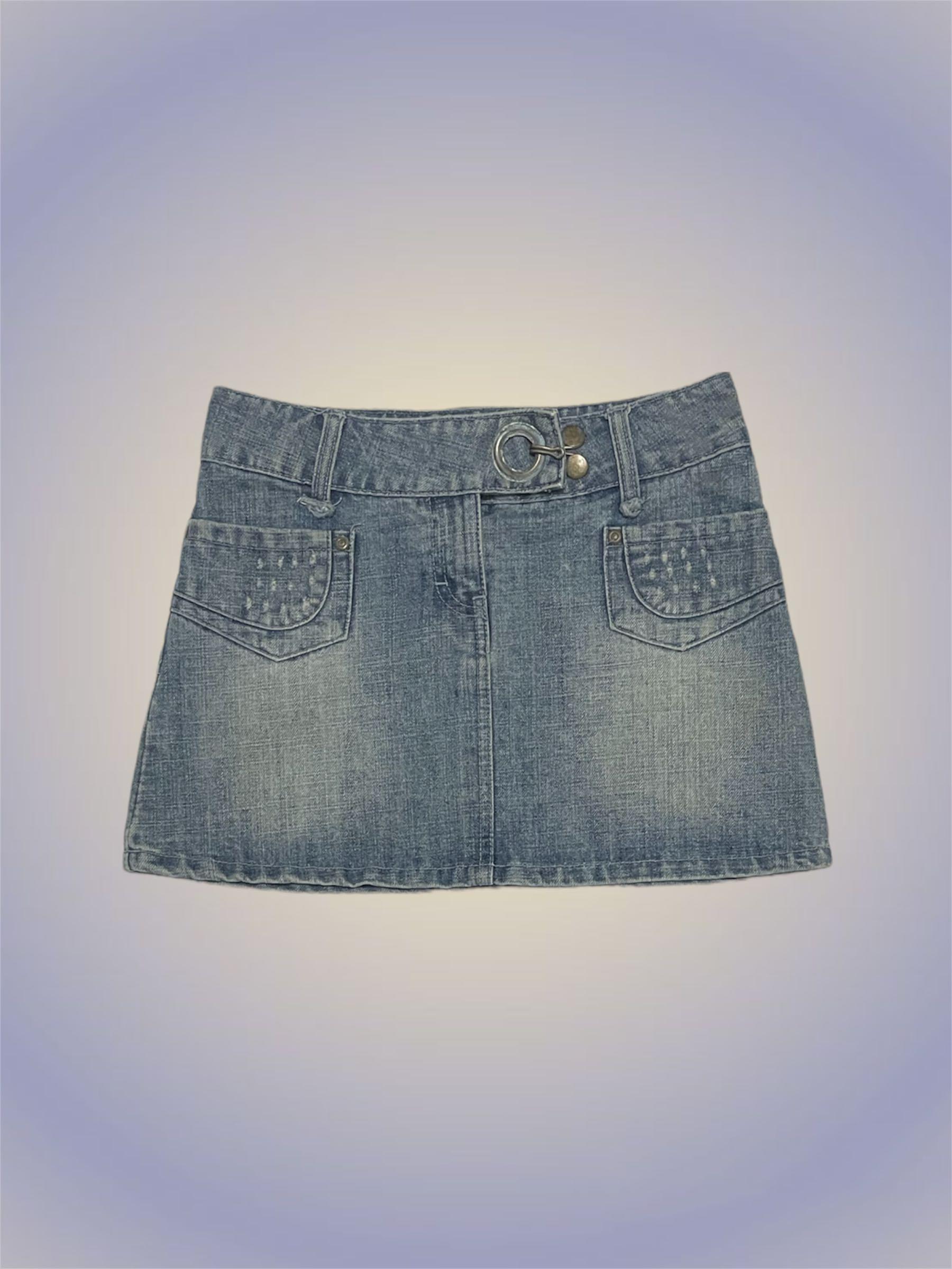 AUTHENTIC Y2K Oviesse Girls Denim Mini Skirt with Silver Embellishments  Detail, Women's Fashion, Bottoms, Skirts on Carousell