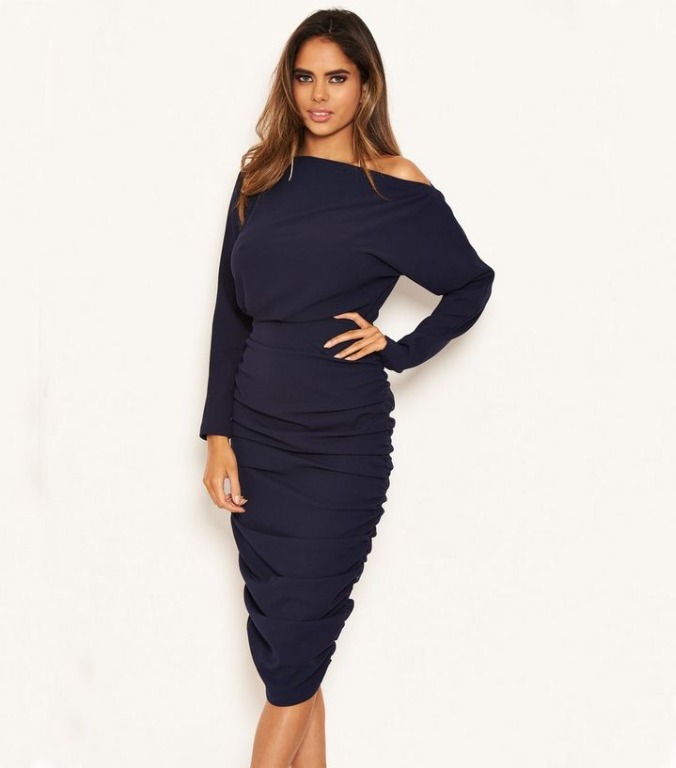 midi bodycon ruched dress