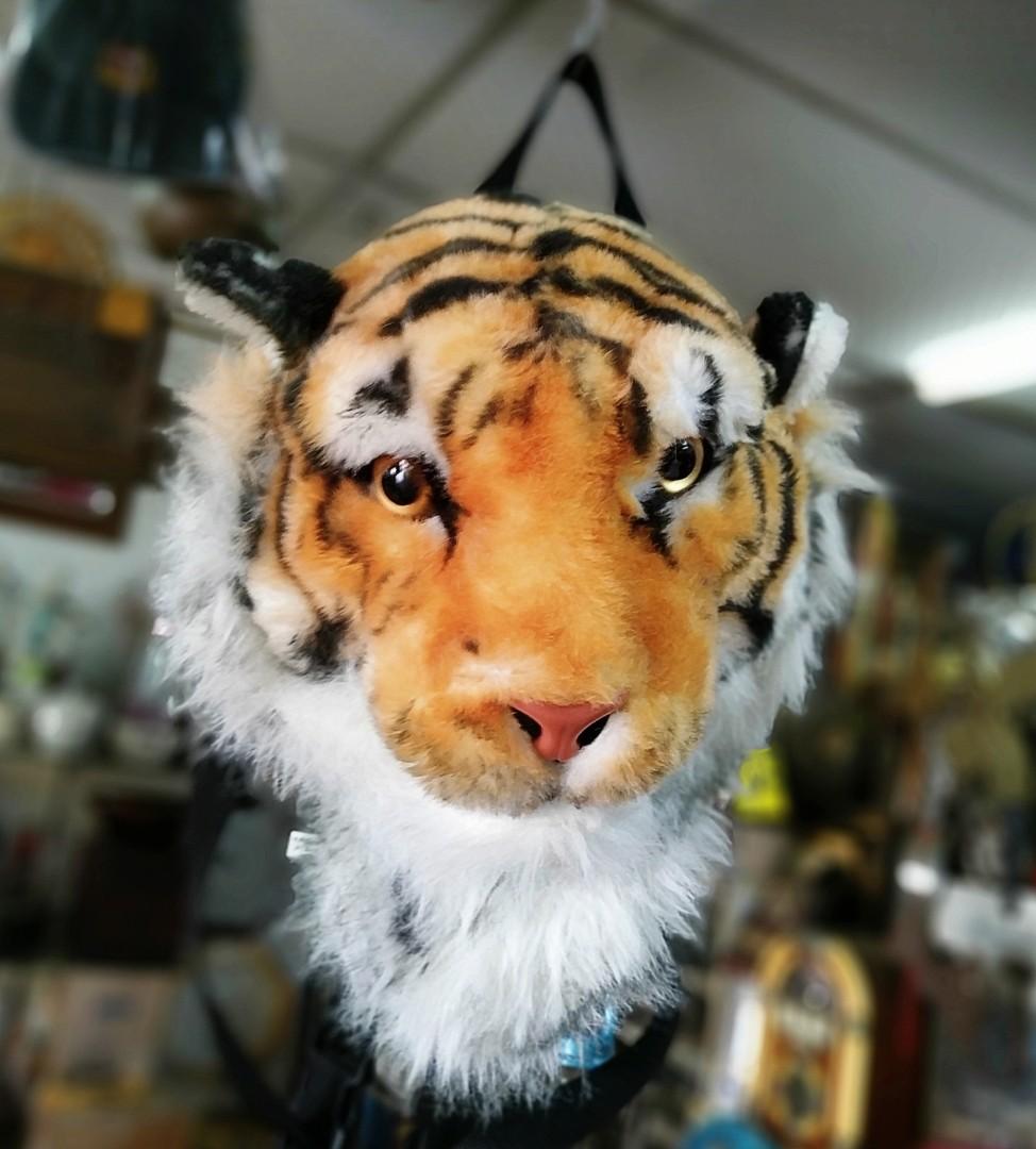 backpack stuffed tiger head 3D simulation Animal head shoulder Bag