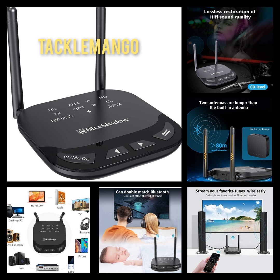 Blueshadow Bluetooth Transmitter Receiver, Bluetooth 5.0 aptX HD Low