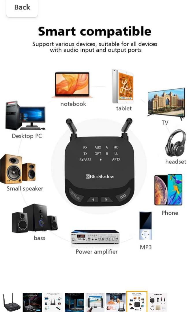 Blueshadow Bluetooth Transmitter Receiver, Bluetooth 5.0 aptX HD Low