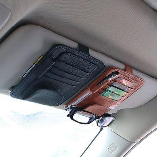 Car Interior Accessories Storage Sun Visor Organizer Leather Multi Pocket Glasses Clip Pen Holder