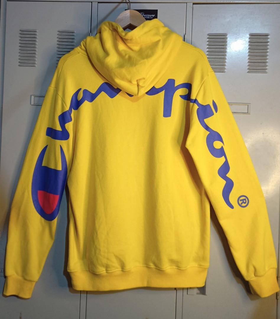 Yellow champion deals supreme hoodie
