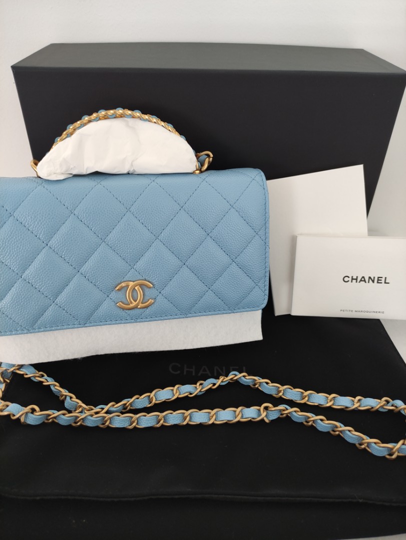 Chanel Classic Small Wallet 21K Light Blue Caviar Shw Luxury Bags   Wallets on Carousell