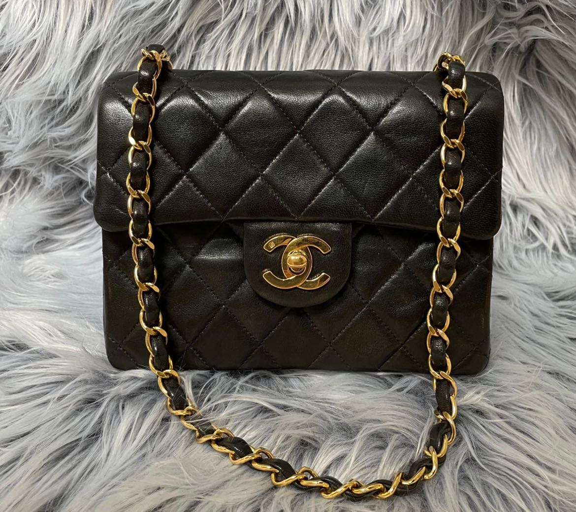 Reserved* CHANEL Black Mini Square Matalasse Flap Bag 24k Gold, Luxury,  Bags & Wallets on Carousell