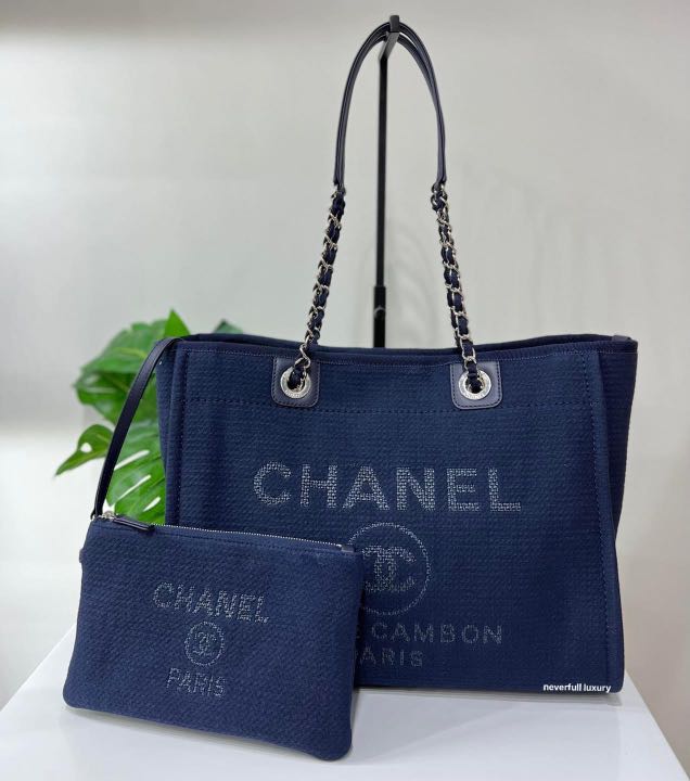 Chanel Deauville Medium Tote Navy in SHW Bag, Luxury, Bags