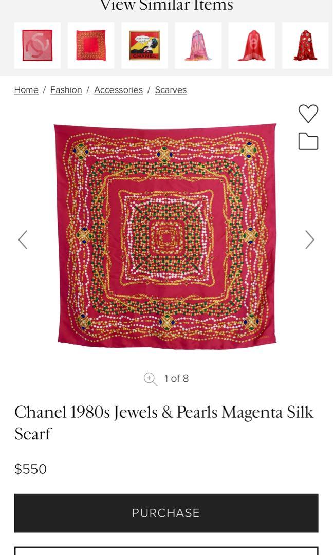 Chanel Magenta Scarf (Category: Luxury Accessories) located in Makati City. Submitted by luxe_by_sugar (Listing ID 1158483807, Image 2). Description: Chanel Silk Scarf Selling low due to cut tags Personal preloved from Japan WAS: 10k.