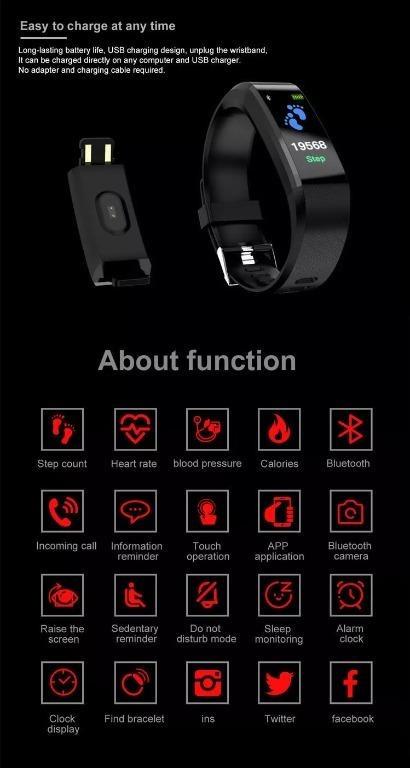 Color Screen Fitness Tracker Heart Rate ID 115 Plus Smartwatch