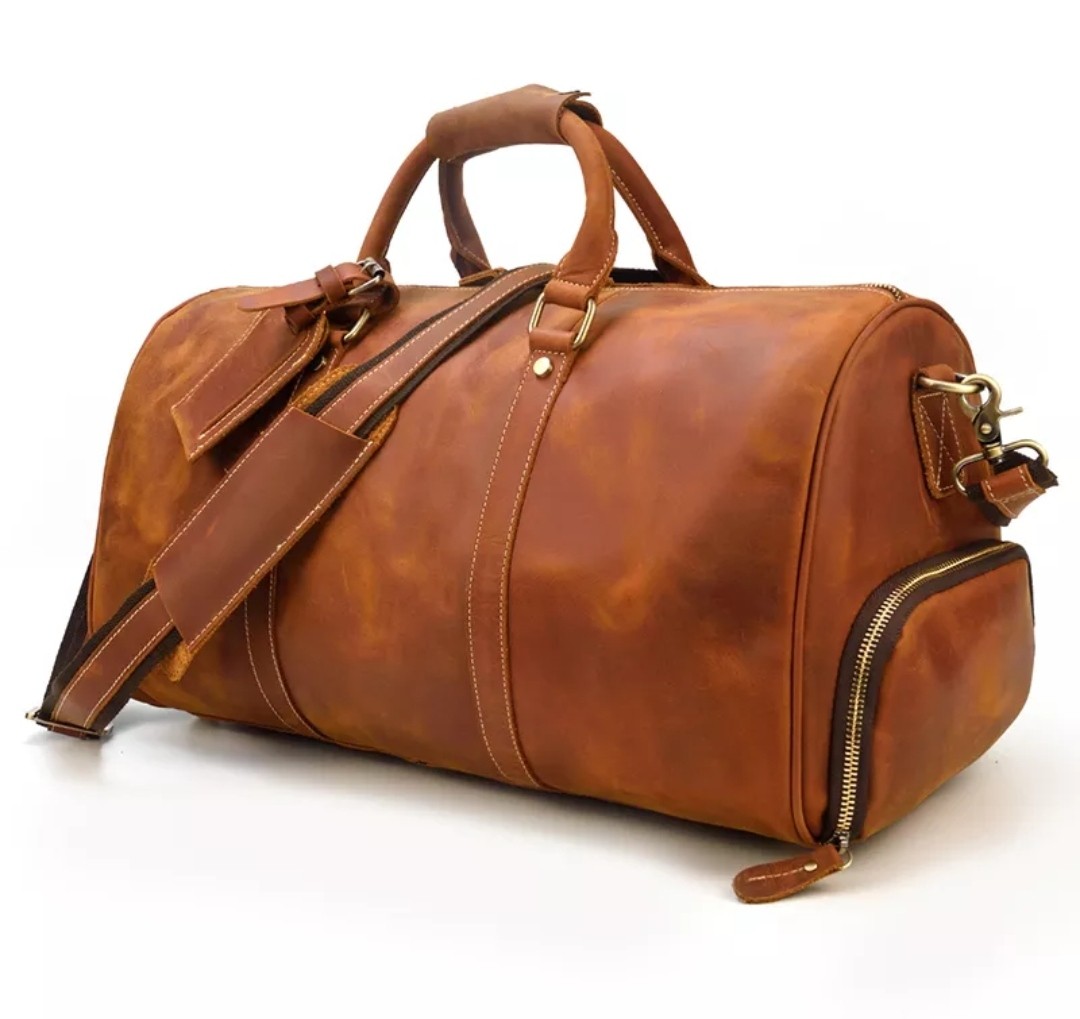 Real leather top travel bag