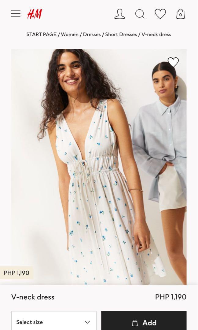 H\u0026M Midi Floral V Neck Backless Dress 