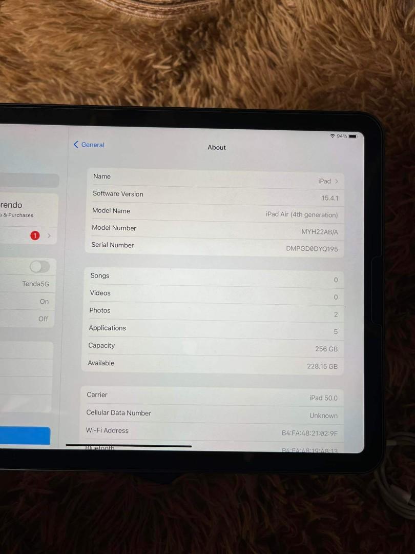 IPAD AIR 4 256GB WITH CELLULAR 5MONTHS OLD (Category: iPad) located in Caloocan City. Submitted by ombretedaniellemariz.deer (Listing ID 1158395683, Image 3). Description: Ipad air 4 256gb with cellular Openline no issue 5months old warranty till Nov 1,2022 Package included With original tyce c cord and tyce c adaptor Magnetic case (NO BOX) Naiwan sa dubai Open for swap any unit Selling 39,000 Meet up para iwas scam North caloocan/fairview Open f