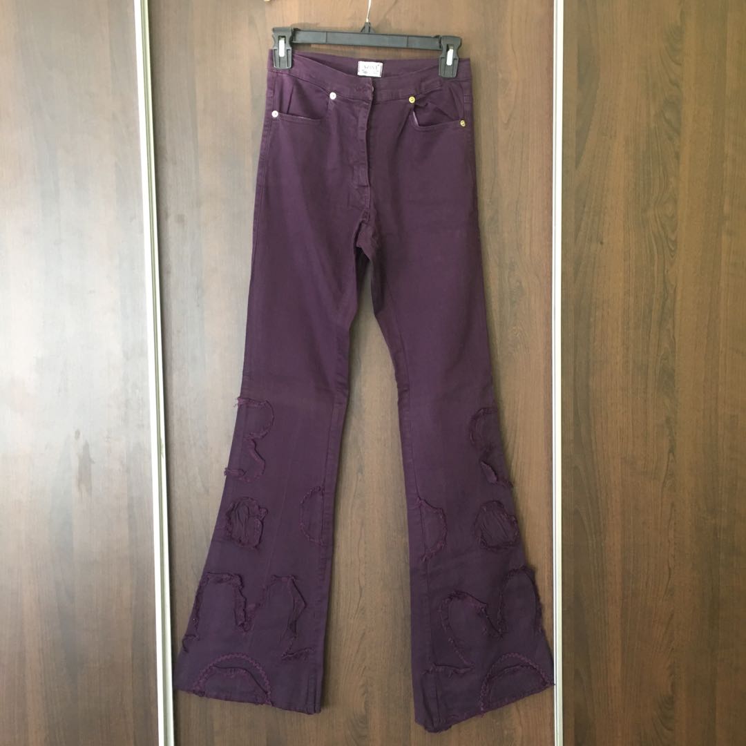 Italy Dark Purple Wide Leg Pants, Women 