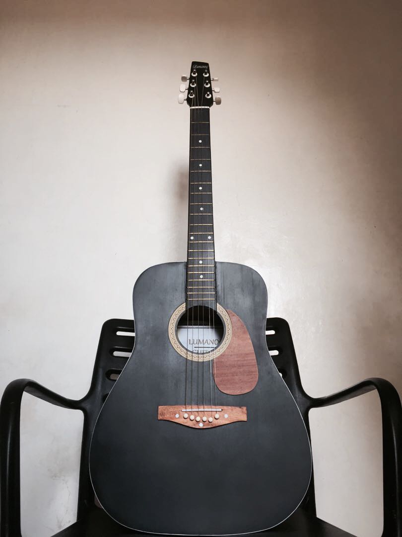 Lumanog Guitars Acoustic Guitar Black Low Action, Hobbies & Toys, Music