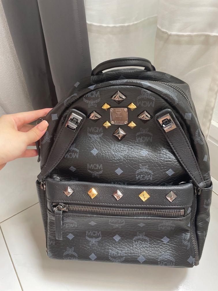 Mcm black leather backpack hotsell