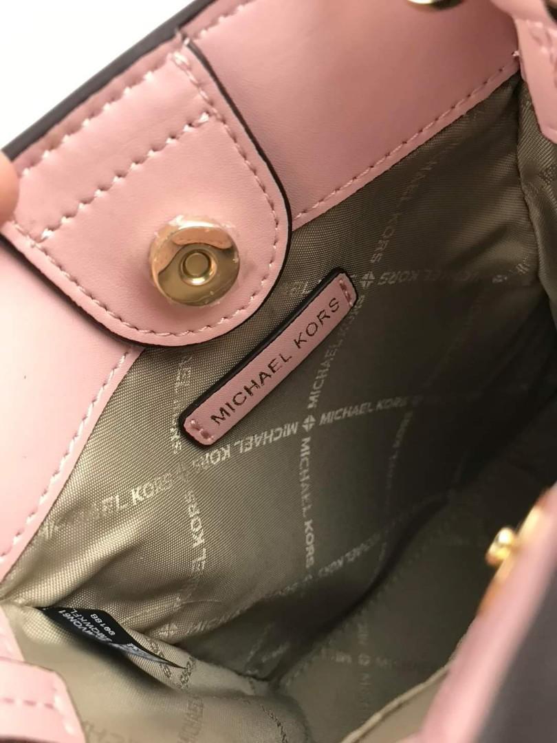 Michael Kors Small Mercer Crossbody Bag Brown MK + Blush Pink