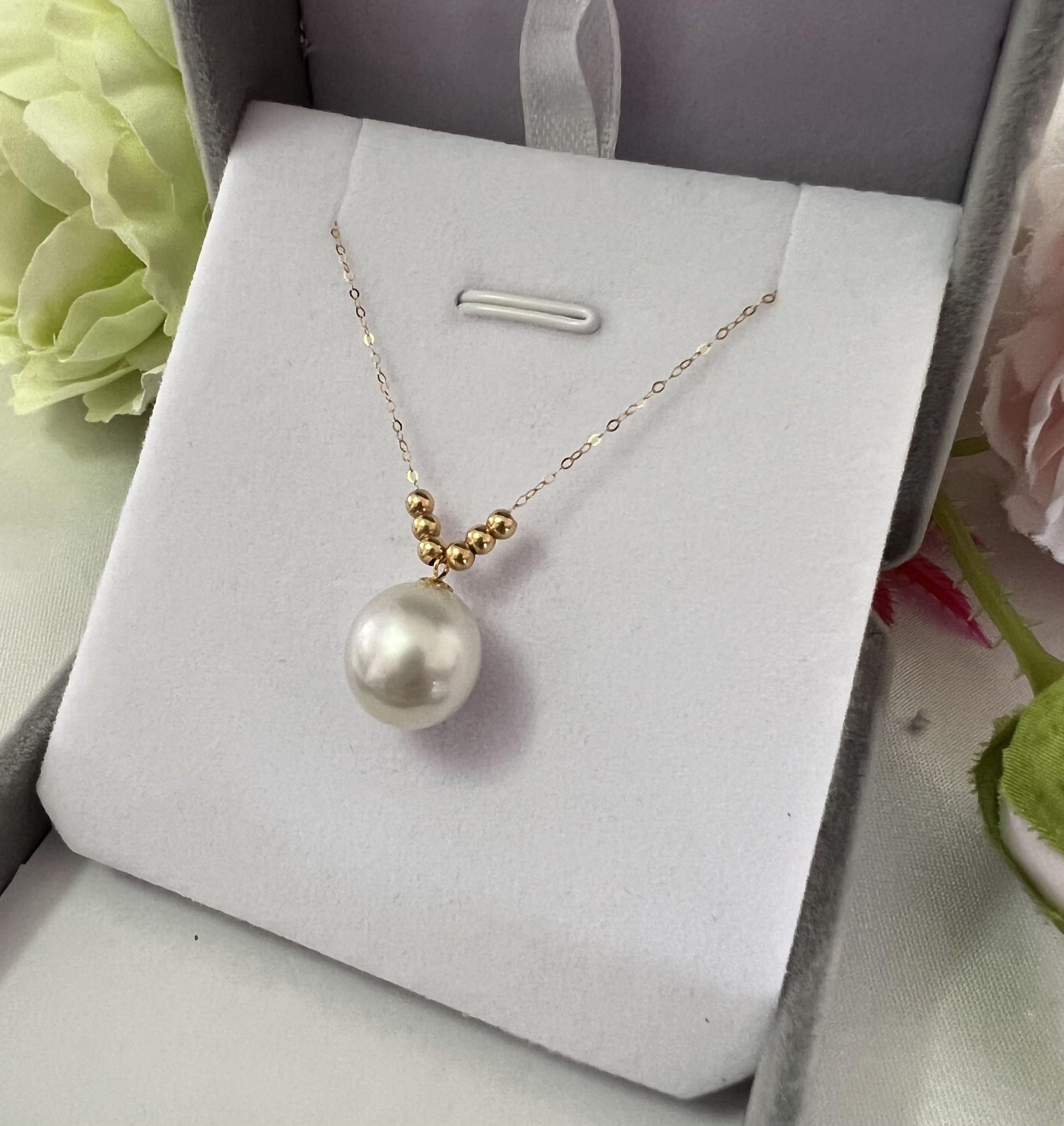 Real 18K Gold Small Bead Necklace With Genuine White South Sea