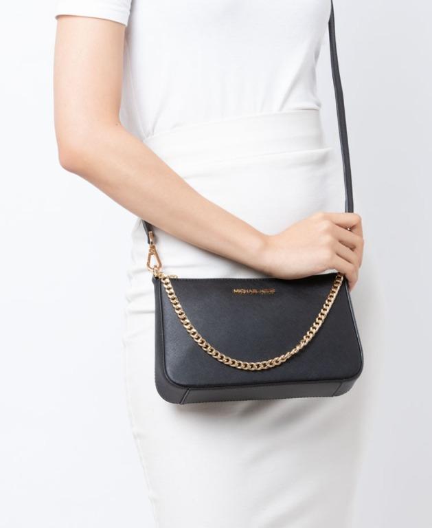 New Michael Kors Original Jet Set Chain Zip Pouchette in Black